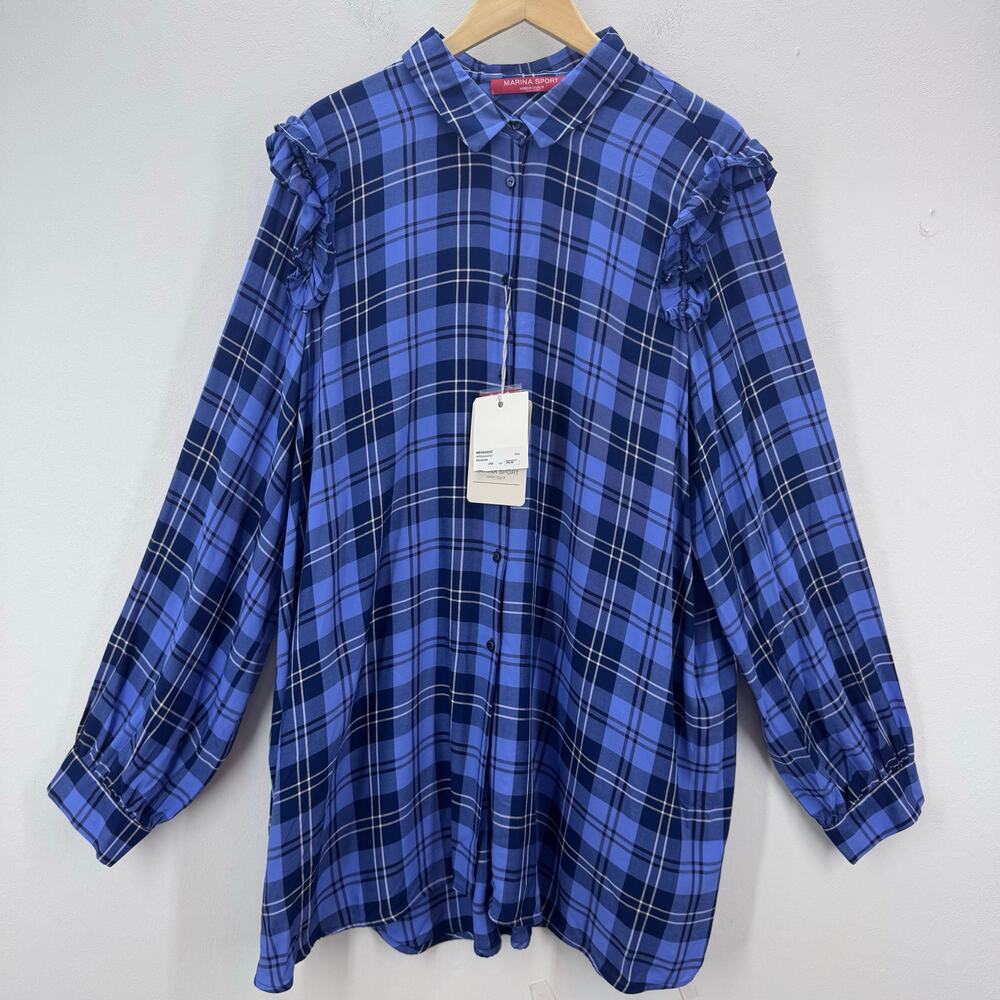NWT Marina Rinaldi Sport Womens Plus 22 Button Up Shirt Plaids Casual Momcore